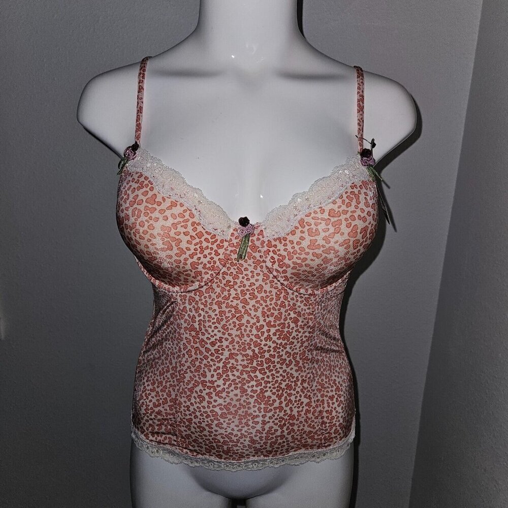 NEW Donna L'Oren Gold Label Bustier Pink Leopard Print Bra Cups Stays Size 34B